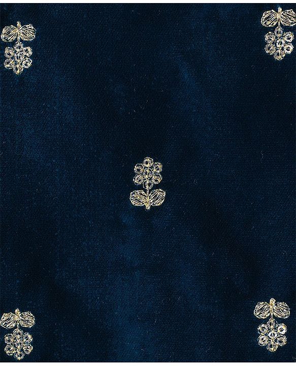 Babyhug Woven Full Sleeves Sequined Floral Embroidered Velvet  Kurta & Dhoti Set - Navy Blue