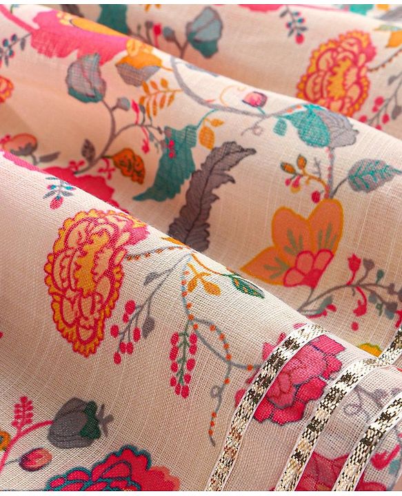 Babyhug Cotton Woven Three Fourth Sleeves Floral Printed Kurta & Palazzo Set with Dupatta - Off White