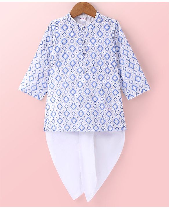 Babyhug Woven Full Sleeves Embroidered Kurta Dhoti Set - Blue
