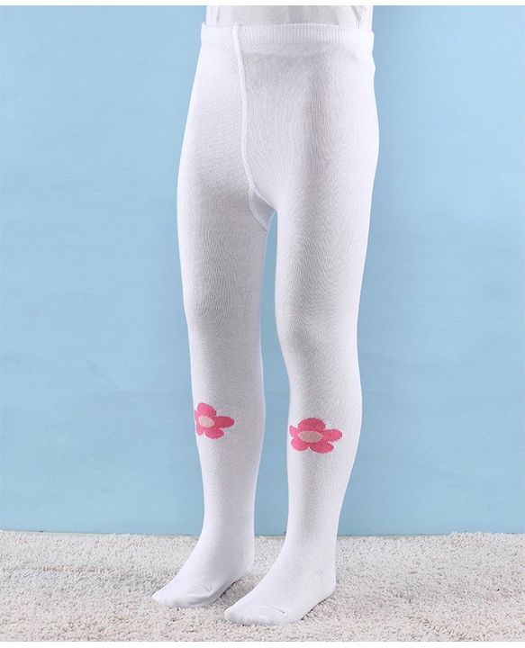 Cute Walk by Babyhug Knitted Antibacterial Footed Tights Floral Design - White