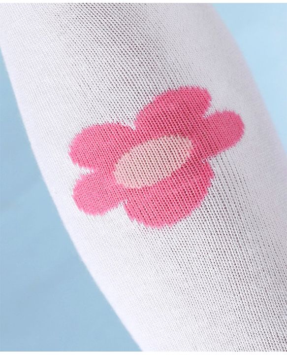 Cute Walk by Babyhug Knitted Antibacterial Footed Tights Floral Design - White