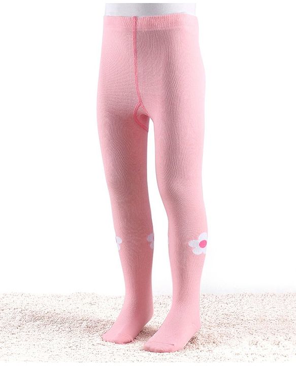 Cute Walk by Babyhug Knitted Antibacterial Footed Tights Floral Design - Pink
