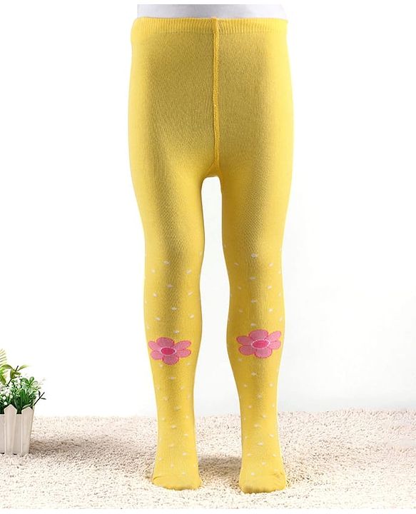 Cute Walk by Babyhug Knitted Antibacterial Footed Tights Floral Design - Yellow