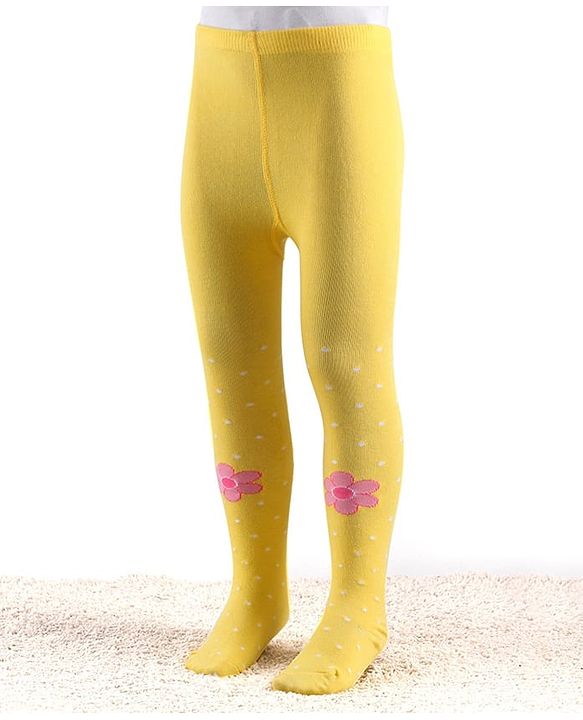Cute Walk by Babyhug Knitted Antibacterial Footed Tights Floral Design - Yellow