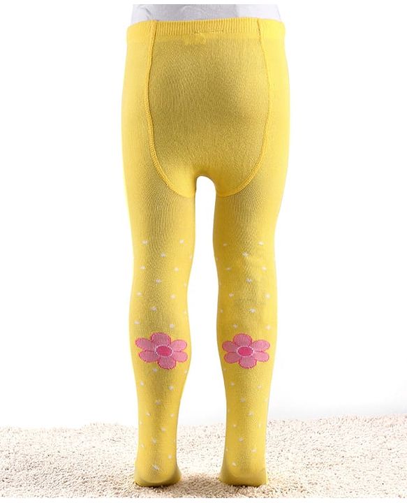 Cute Walk by Babyhug Knitted Antibacterial Footed Tights Floral Design - Yellow