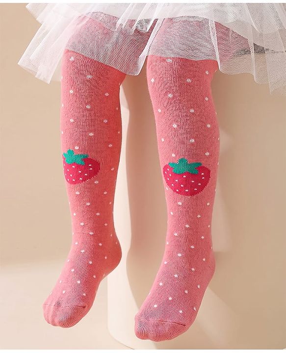 Cute Walk by Babyhug Knitted Antibacterial Footed Tights Strawberry Design -Pink