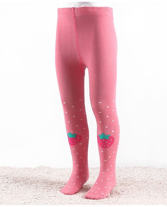 Cute Walk by Babyhug Knitted Antibacterial Footed Tights Strawberry Design -Pink