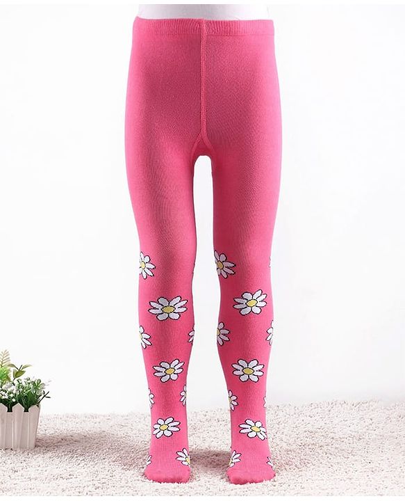 Cute Walk by Babyhug Knitted Antibacterial Footed Tights Floral Design - Pink