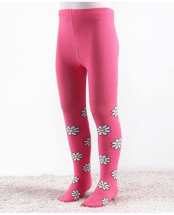 Cute Walk by Babyhug Knitted Antibacterial Footed Tights Floral Design - Pink