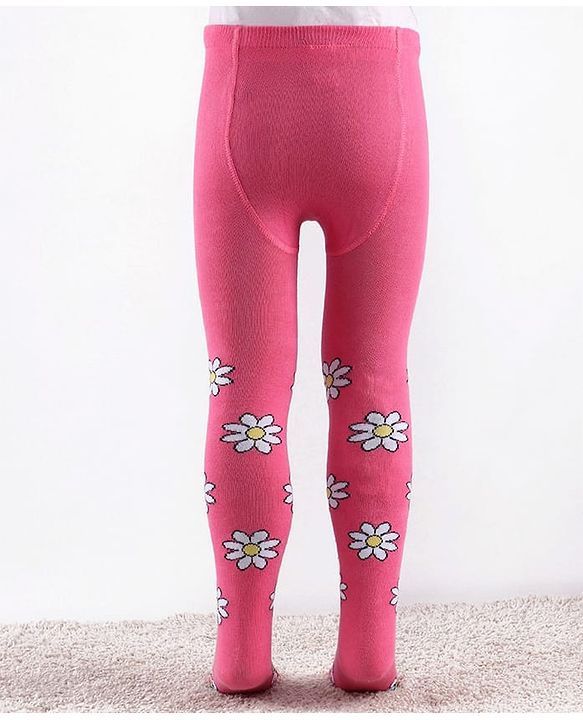 Cute Walk by Babyhug Knitted Antibacterial Footed Tights Floral Design - Pink