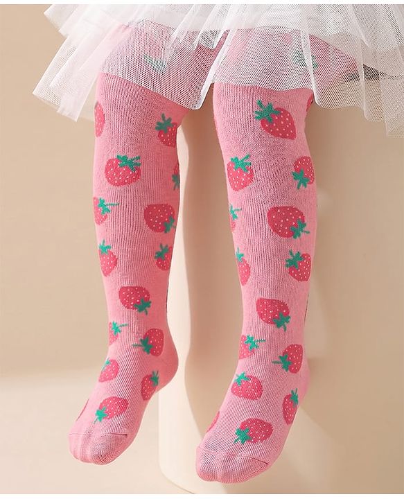 Cute Walk by Babyhug Knitted Antibacterial Footed Tights Strawberry Design - Pink