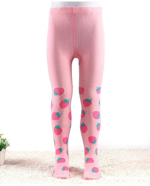 Cute Walk by Babyhug Knitted Antibacterial Footed Tights Strawberry Design - Pink