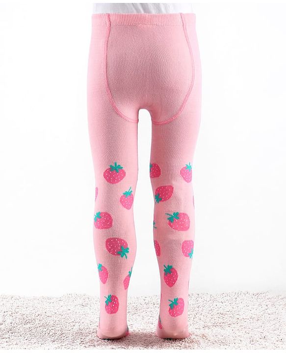 Cute Walk by Babyhug Knitted Antibacterial Footed Tights Strawberry Design - Pink