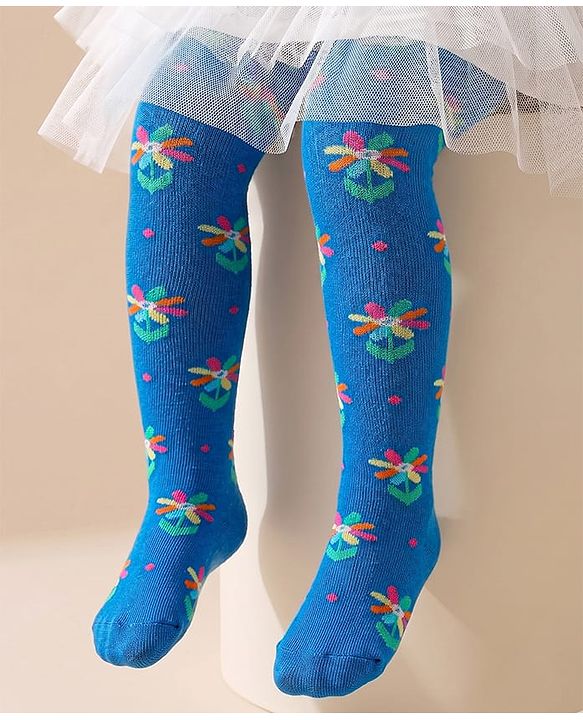 Cutewalk by Babyhug Ani-Bacterial Footed Tights  Floral Design - Blue