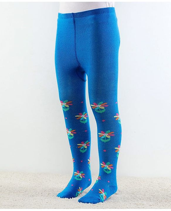 Cutewalk by Babyhug Ani-Bacterial Footed Tights  Floral Design - Blue