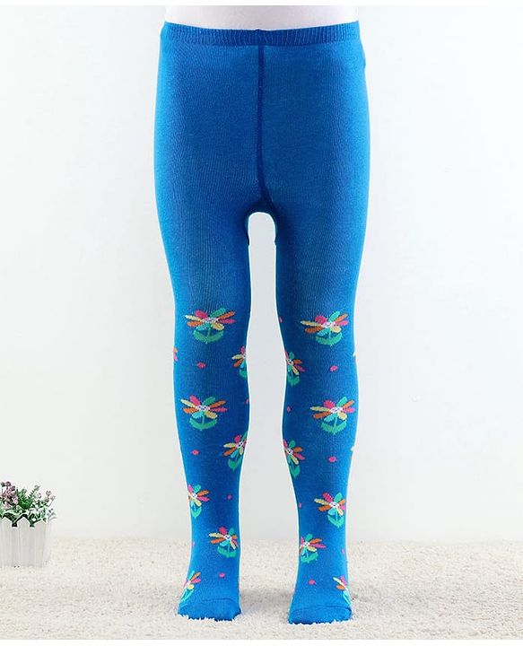 Cutewalk by Babyhug Ani-Bacterial Footed Tights  Floral Design - Blue