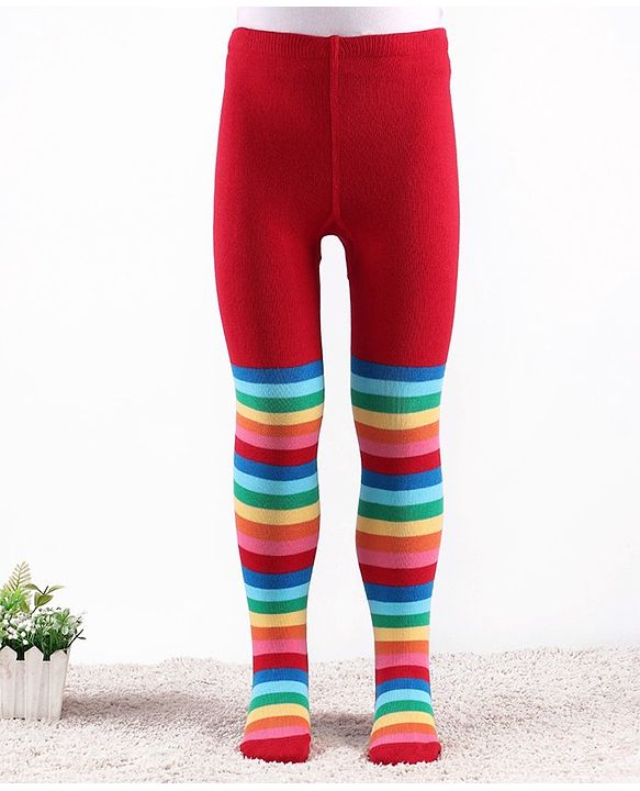 Cute Walk by Babyhug Knit Antibacterial Striped Footed Tights - Red