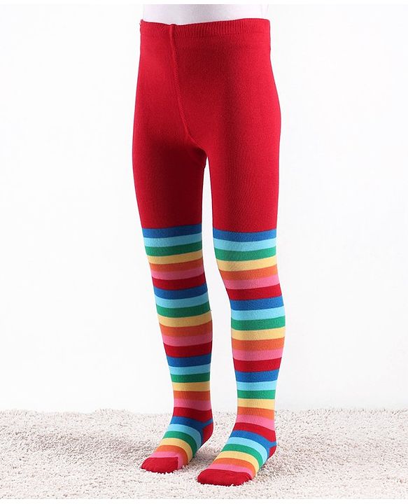 Cute Walk by Babyhug Knit Antibacterial Striped Footed Tights - Red