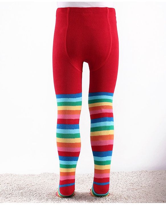 Cute Walk by Babyhug Knit Antibacterial Striped Footed Tights - Red