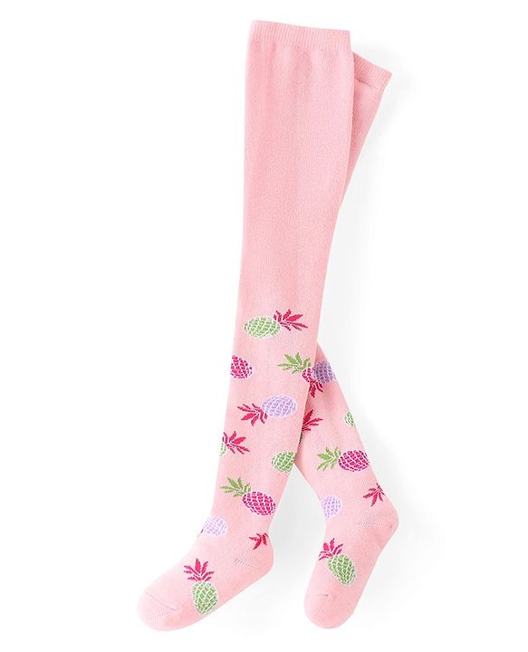 Cute Walk by Babyhug Knitted Antibacterial  Footed Tights with Pineapple Design - Pink