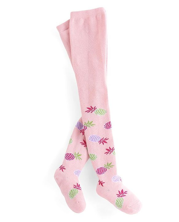 Cute Walk by Babyhug Knitted Antibacterial  Footed Tights with Pineapple Design - Pink