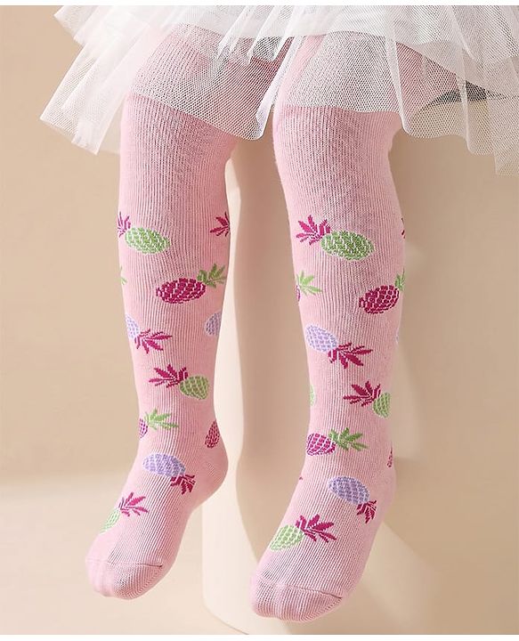 Cute Walk by Babyhug Knitted Antibacterial  Footed Tights with Pineapple Design - Pink