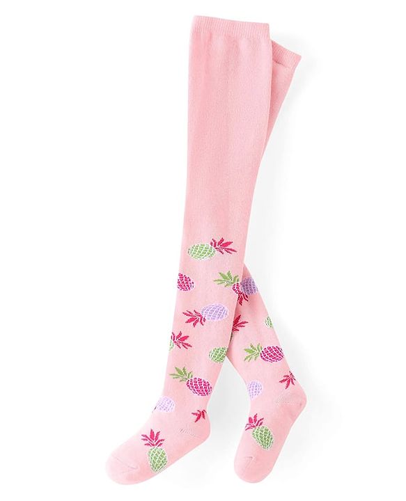 Cute Walk by Babyhug Knitted Antibacterial  Footed Tights with Pineapple Design - Pink