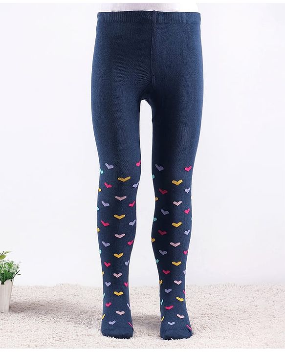 Cute Walk by Babyhug Knit Antibacterial  Footed Tights Heart Design - Navy Blue