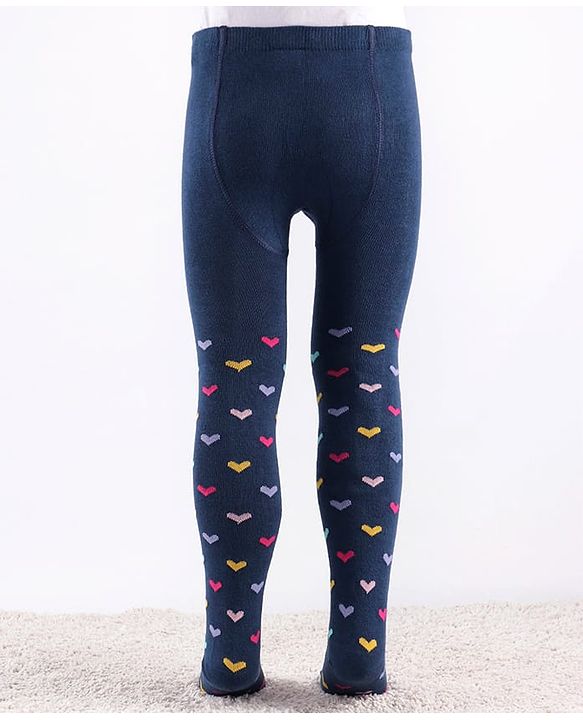 Cute Walk by Babyhug Knit Antibacterial  Footed Tights Heart Design - Navy Blue