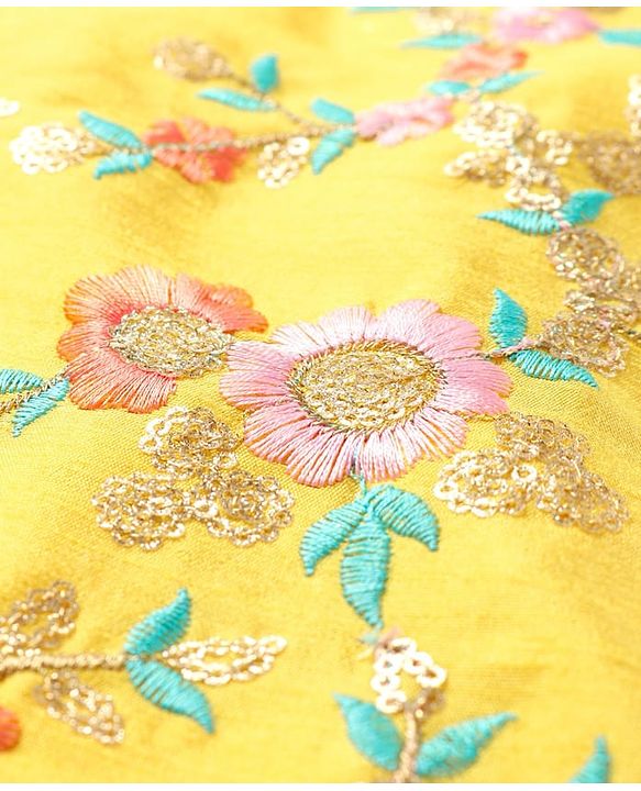 Pine Kids Woven Full Sleeves Kurta Pyjama Set with Floral Embroidery - Yellow