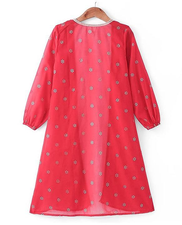 Pine Kids Woven Georgette Foil Printed Top and Pallazzo with Full Sleeve Shrug - Red