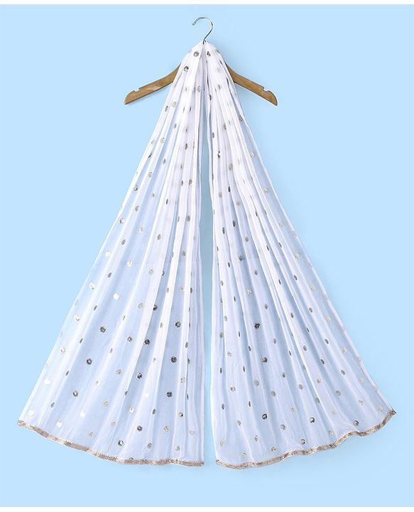 Pine Kids Woven Brocade Half Sleeves Collar Neck Choli with Lehenga & Dupatta - White