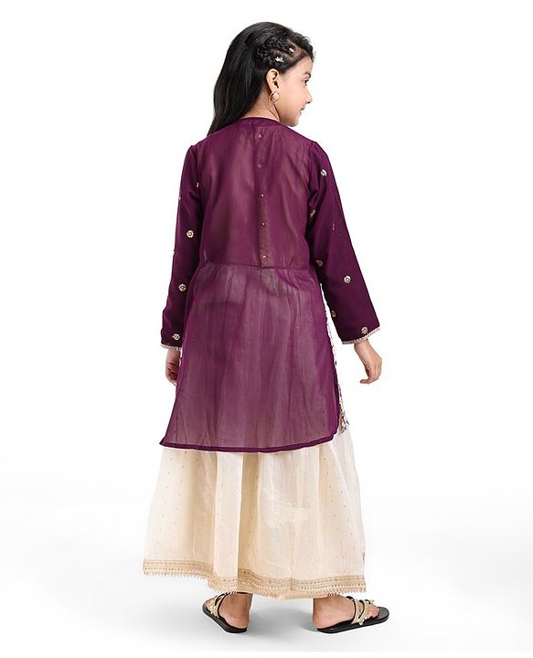 Pine Kids Sequined Floral Embroidered Choli Lehenga Set with Full Sleeves  Jacket - Purple