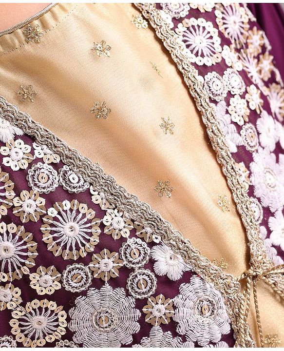 Pine Kids Sequined Floral Embroidered Choli Lehenga Set with Full Sleeves  Jacket - Purple