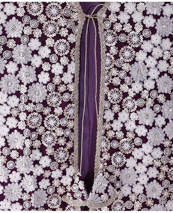 Pine Kids Sequined Floral Embroidered Choli Lehenga Set with Full Sleeves  Jacket - Purple