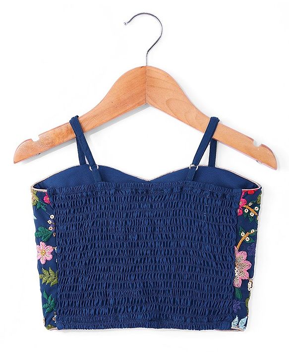 Pine Kids Woven Sleeveless Floral Sequin Embroidered Choli Lehenga & Dupatta Set with Tassle Detailing - Navy Blue