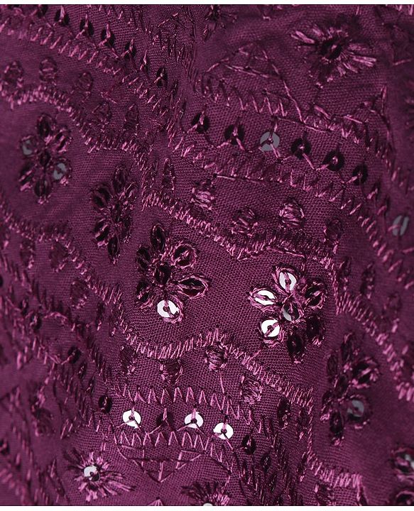 Pine Kids Woven Half Sleeves Sequinned Choli Lehenga Set with Dupatta - Wine