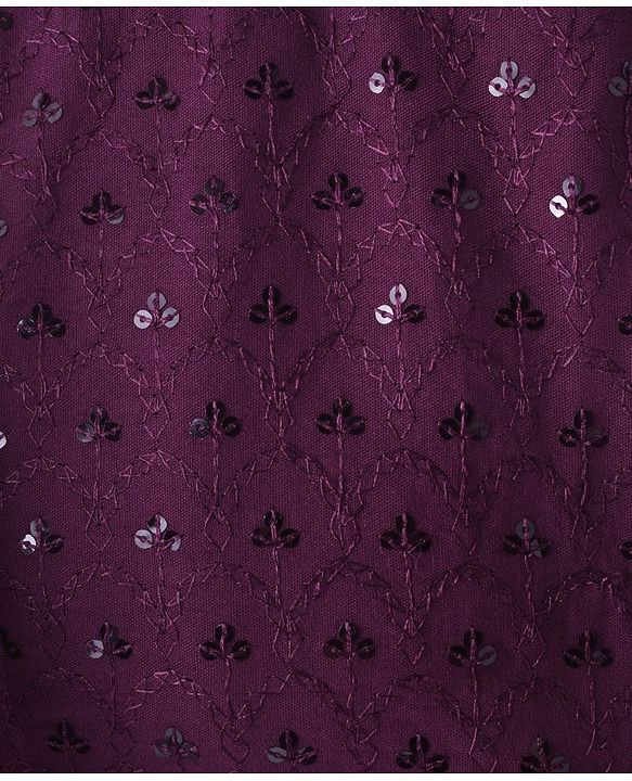 Pine Kids Woven Half Sleeves Sequinned Choli Lehenga Set with Dupatta - Wine