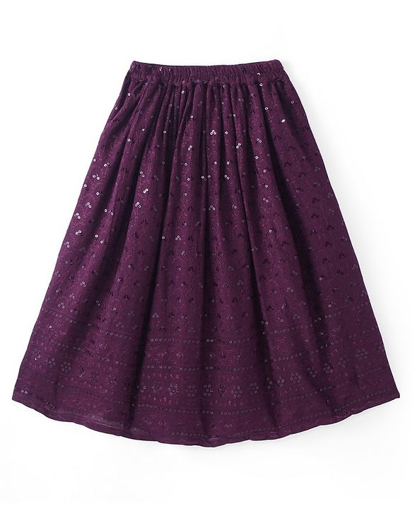 Pine Kids Woven Half Sleeves Sequinned Choli Lehenga Set with Dupatta - Wine