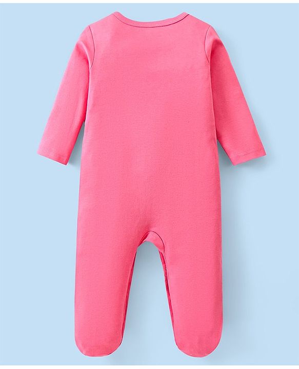 Babyhug 100% Cotton Interlock Knit Full Sleeves Striped & Rainbow Printed Sleep Suits Pack Of 3 - Pink & White