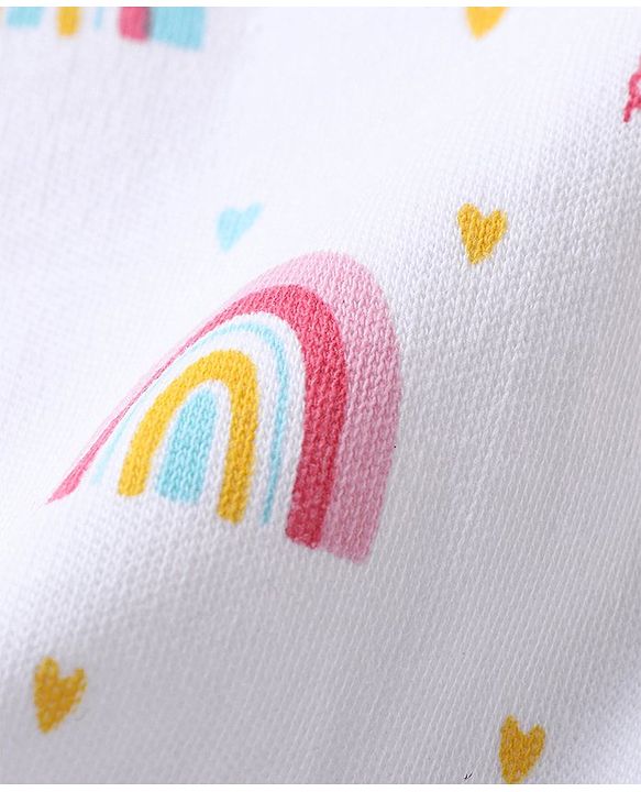 Babyhug 100% Cotton Interlock Knit Full Sleeves Striped & Rainbow Printed Sleep Suits Pack Of 3 - Pink & White