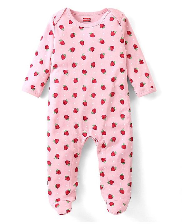 Babyhug Interlock Cotton Knit Full Sleeves Footed Sleep Suit with Fruit & Polka Dots Print Pack of 3 - Multicolour