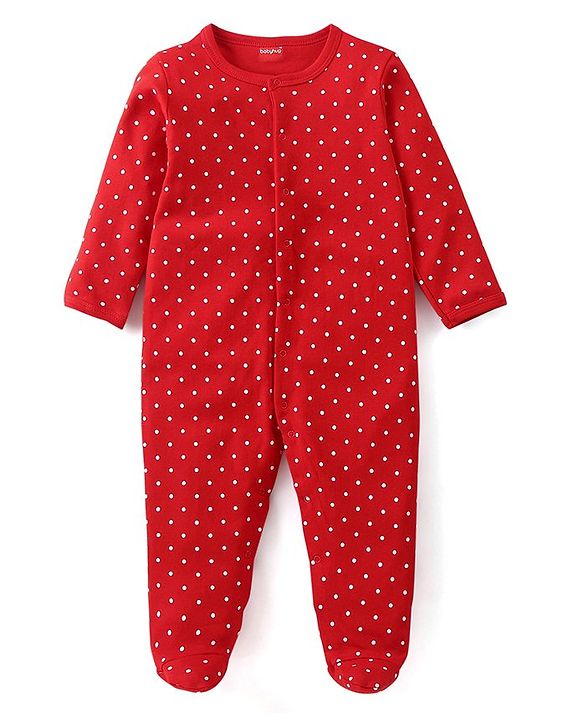 Babyhug Interlock Cotton Knit Full Sleeves Footed Sleep Suit with Fruit & Polka Dots Print Pack of 3 - Multicolour
