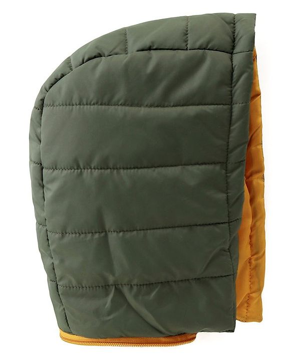 Babyhug Woven Full Sleeves Solid Color Padded Hooded Jacket- Olive Green & Mustard