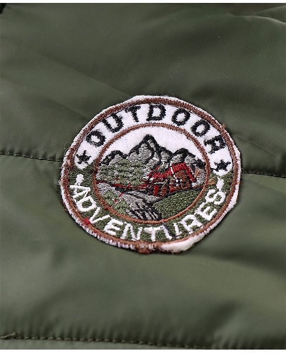 Babyhug Woven Full Sleeves Solid Color Padded Hooded Jacket- Olive Green & Mustard