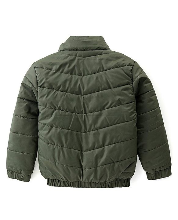Babyhug Woven Full Sleeves Solid Color Padded Hooded Jacket- Olive Green & Mustard