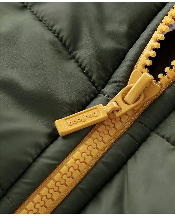 Babyhug Woven Full Sleeves Solid Color Padded Hooded Jacket- Olive Green & Mustard