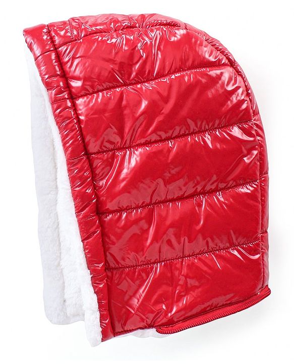 Babyhug Full Sleeves Front Open Padded Hooded Jacket with Colour Block Design & Text Embroidery - Red