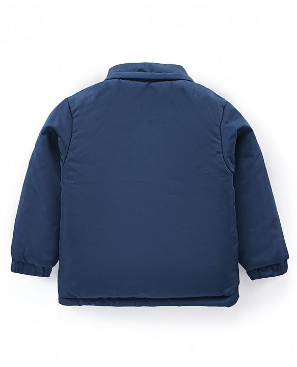 Babyhug Full Sleeves Front Open Padded Hooded Jacket with Detachable Hood & Embroidery Detailing - Navy Blue