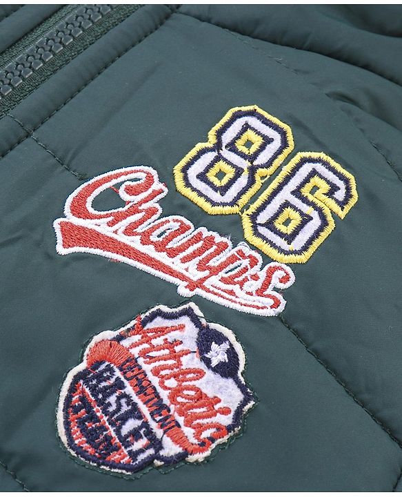 Babyhug Woven Full Sleeves Padded Hooded Jacket With Text Patch Detailing - Dark Green